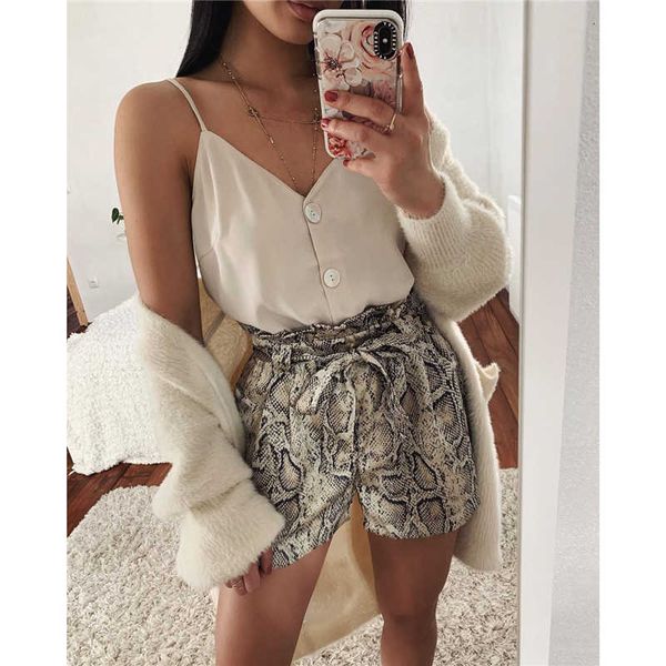 

new women high waist strap fashion snake print ladies casual losse shorts beach party wear summer, White;black