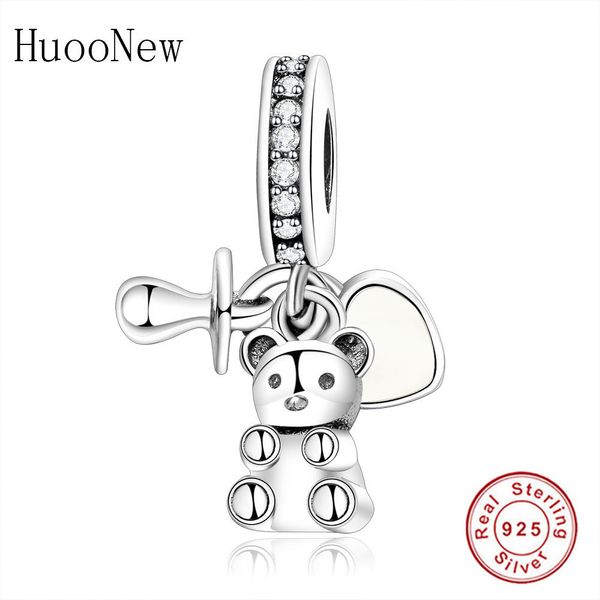 Fit original Pandora Charme Pulseira 925 Esterlina Prata Tesouro Urso Bebê Bebê Chupeta Coração Beads Pingente Fazendo Berloque Q0531