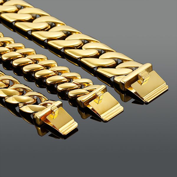 

cool golden stainless steel curb link chain bracelet bangle hip-hop jewelry selling for gifts, Black