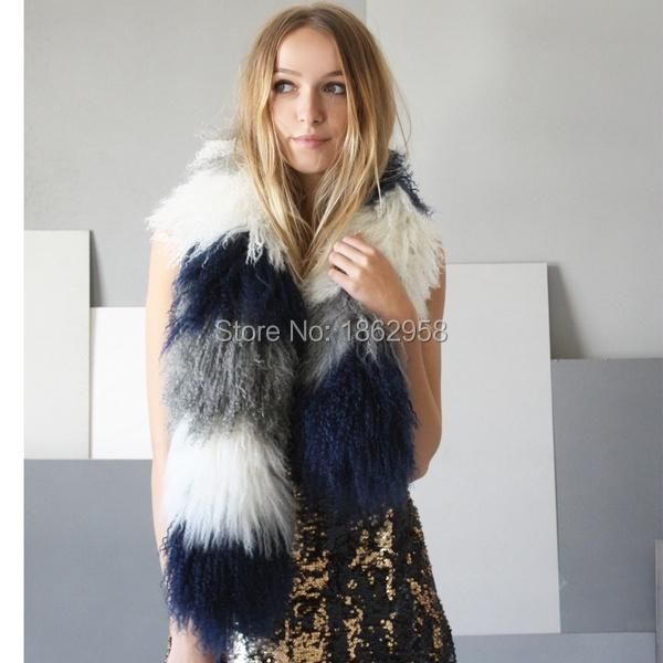 

scarves both side fur 110*16cm sj752 various custom colors cute cape scarf lady mongolia sheep boa, Blue;gray