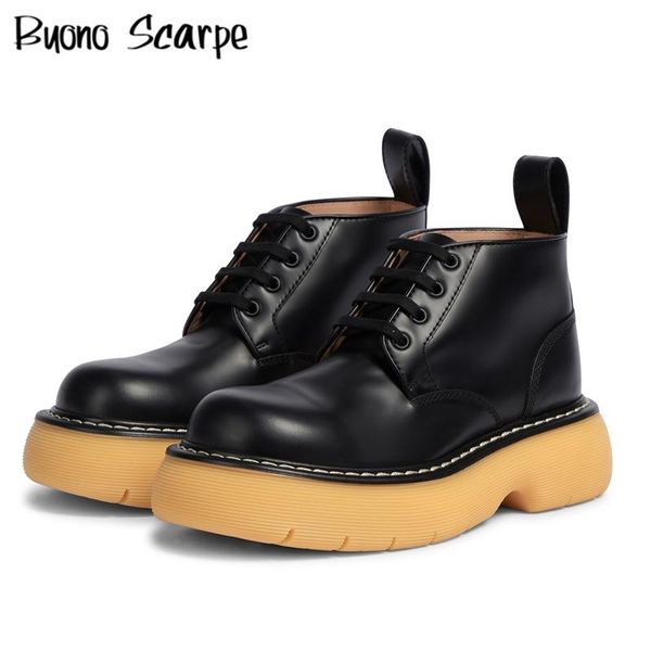 

boots bounce brushed leather ankle lace up platform combat anlkle short army shoes fw21 designer casual booties feniminal, Black