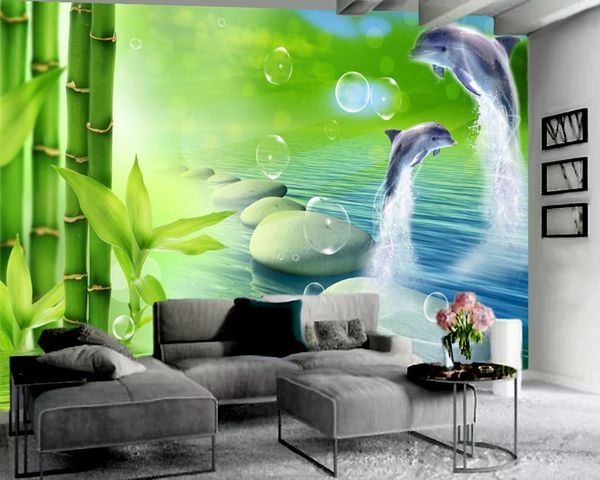 

3d wallpaper wall bamboo dolphin 3d wallpaper living room bedroom background wall decorative 3d mural wallpaper