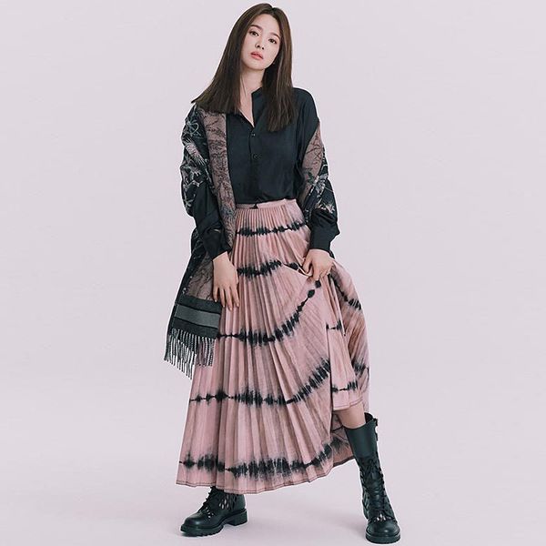 

runway designer new fashion summer party black shirt print long half skirt vintage chic women's sets gw9d, Black;gray