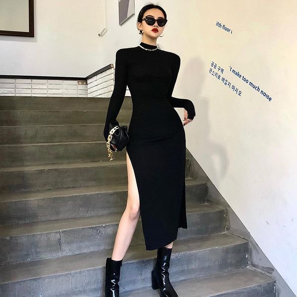 

casual dresses women's clothing t shirt dress women autumn party bodycon elegant vintage cotton black warm long sleeve slim, Black;gray