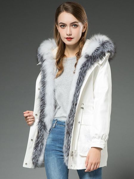 

women's fur & faux winter 2021 coat women liner parka real female collar warm long jacket manteau femme my4572, Black