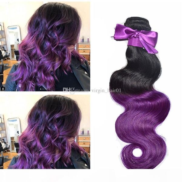 

purple ombre malaysian hair extension 3 bundles human hair body wave remy ombre purple virgin cherry hair weave for sale, Black;brown