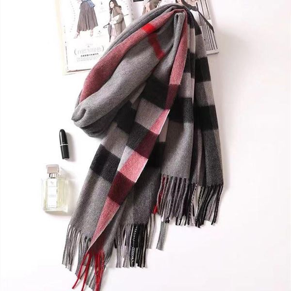 

scarves fashion high-end trend classic lamb wool warmth increase scarf plaid shawl multi-purpose versatile high quality, Blue;gray
