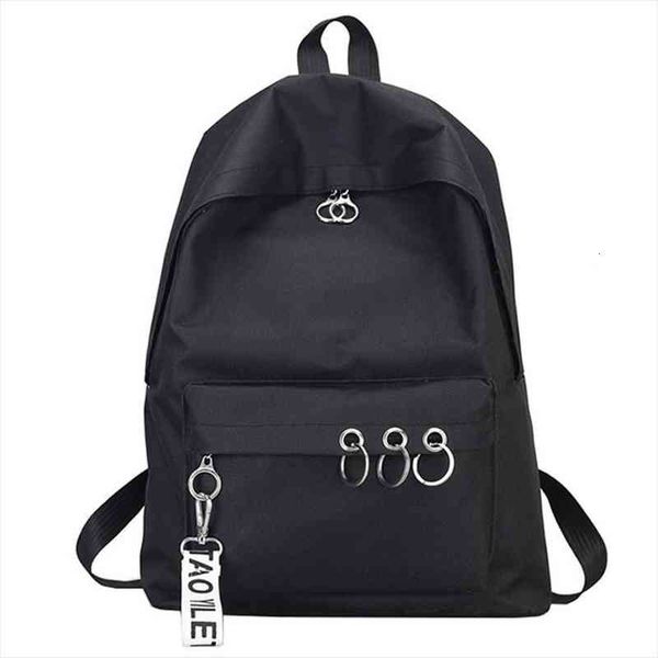 

simple casual backpack solid color female bag canvas college wind black