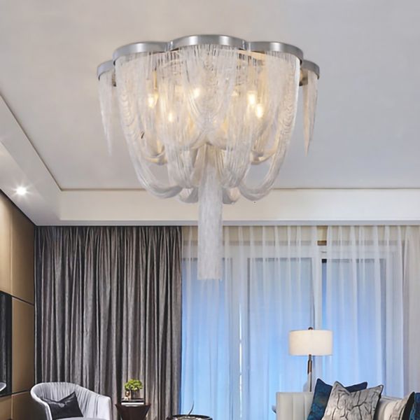 

2021 new de luxo moderno teto cromo alumnio corrente led lustres iluminao anel redondo sala estar pingente cuc2