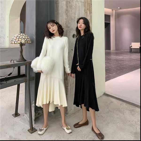 

women long sweater dress sweater women winter 2021 knitted fishtail plus size maxi dress drop shipping, Black;gray