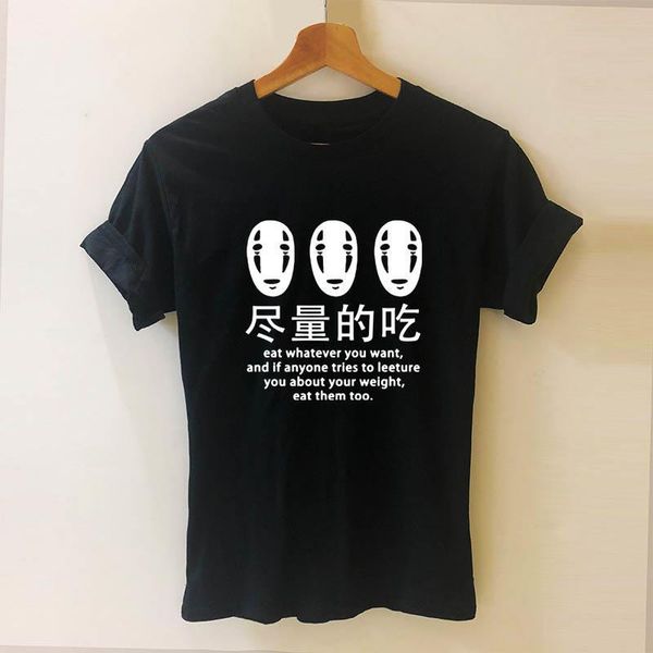 

spirited away japanese anime eat whatever you want funny sayings harajuku t shirt funny women clothing short sleeve tees, White