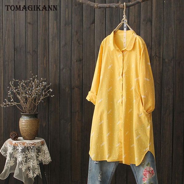 

women's blouses & shirts 2021 spring casual dragonfly dot print cotton women blouse single breasted turn down collar femininas blusas, White