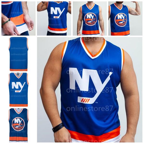 

new york islanders hockey tank blue white vest customize any number and name hocke jersey, Black