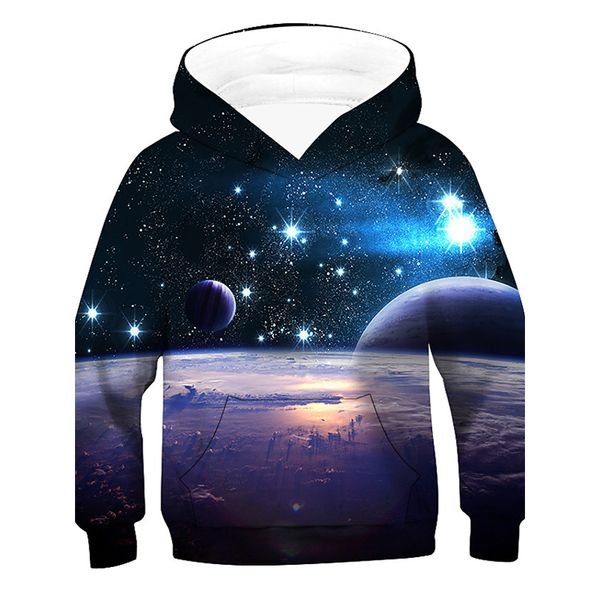 

deep starry sky pattern children's 3d printed pullover hoodie men/women/girl fashion soft hooded sweater hooded sweater, Black
