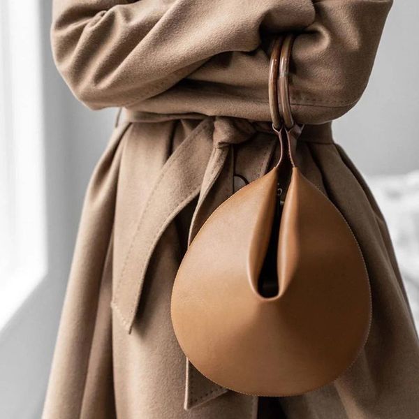 

fashion women totes bag circular leather retro brand acrylic ring handbag for girl female round lady shoulder messenger bags c0508