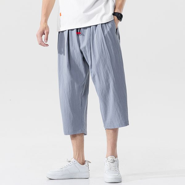 

new cotton linen mens harem summer male casual calf-length 2021 solid loose hip hop baggy pants trousers streetwear tcy8 zj0m, Black