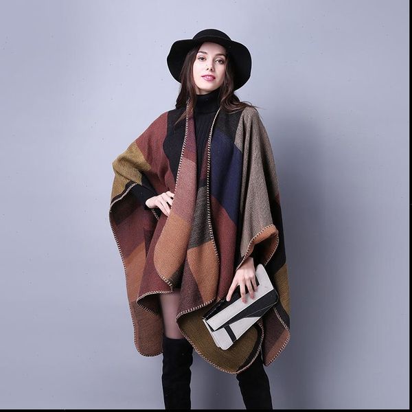 

winter women overwear coat oversized knitted imitation cashmere poncho capes duplex shawl cardigans sweater with tassel q6 35f, White;black