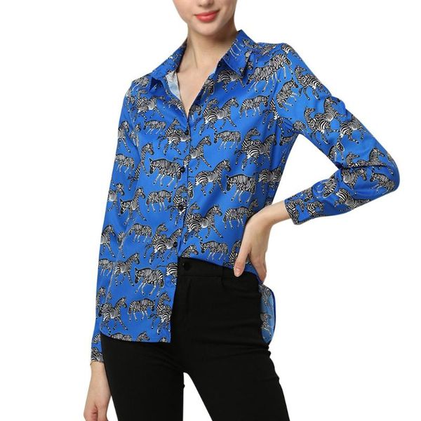 

women's blouses & shirts 2021 blouse women long sleeve korean version turn down collar single-breasted zebras print work shirt g1, White