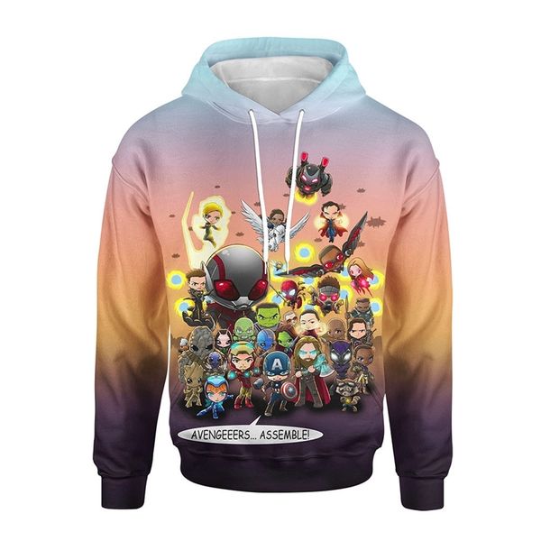 

autumn new personalized printing 3d men's long sleeve animation sweater pullover hoodie, Black