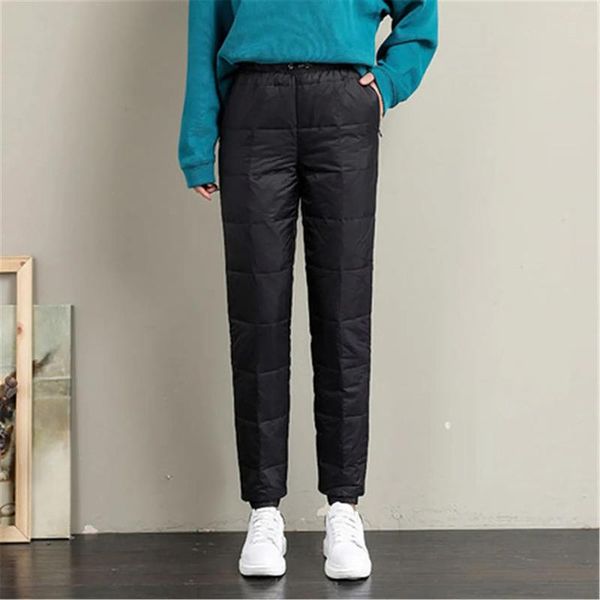 

women's pants & capris women winter down cotton straight high waist lace up casual trousers plus size outdoor cold proof female sweatpa, Black;white