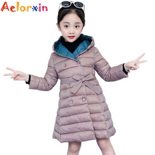 

6-15y teen girls winter warm thicken cotton coat kids hooded long coats for girl year outerwear teen parkas down jacket 211111, Blue;gray