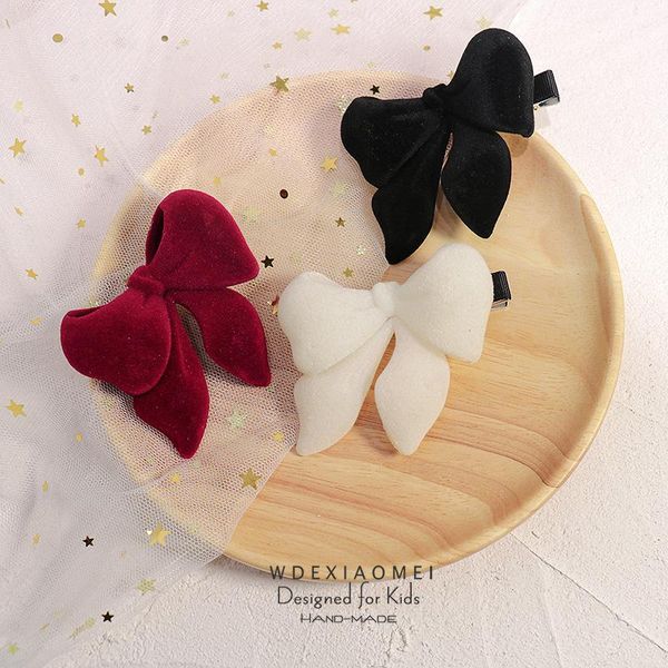 

hair accessories women girls bow clip barrettes 3d printing flocking like wind blowing bowknot hairgrips fashion pins, Slivery;white