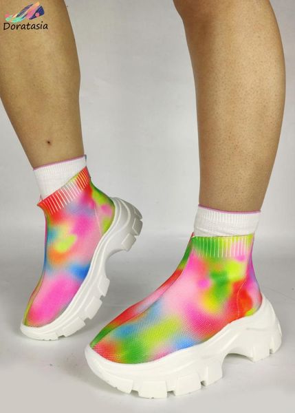 

boots doratasia ins big size 43 women chunky spring autumn platform shoes cool stylish mixed color rainbow ankle, Black