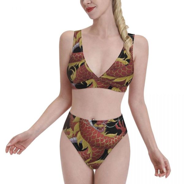 

women's swimwear bikini chinese dragon ed hardies 2021 women swimsuit high waist separate art beach wear, White;black