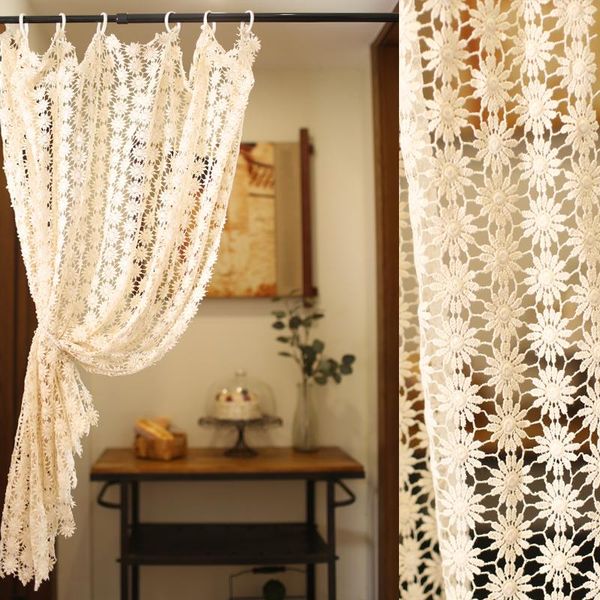 

american retro hollow floral curtain for cupboard window half curtain door drape cotton beige home decoration s033#d
