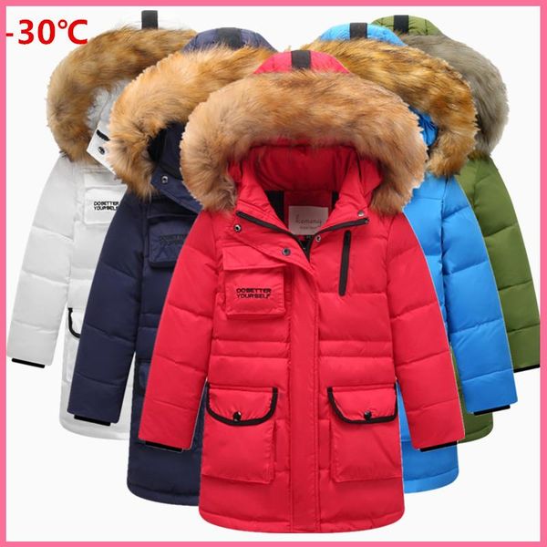 

coat discounted 2021 children's duck down jacket boys long winter clothing kids girls korean version of the large fur collar thi, Blue;gray