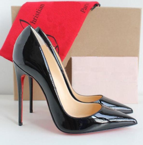 

dress shoes women 2021 red heel pointed toe classics 12cm thin lady wedding plus size 44 + dust bag, Black