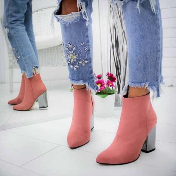 

boots dihope women ankle autumn winter thick heel solid color ladies shoes side zipper pu leather size 35-43, Black
