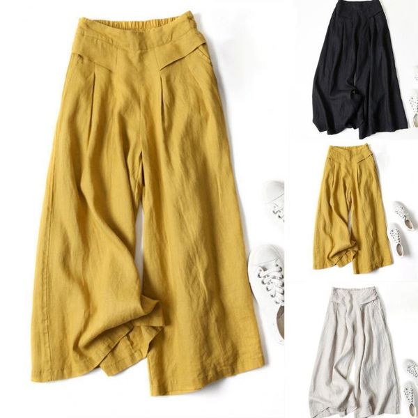 

women's pants & capris fashion summer women casual high waist elasticity pockets wide leg loose thin slacks trousers for daily life, Black;white