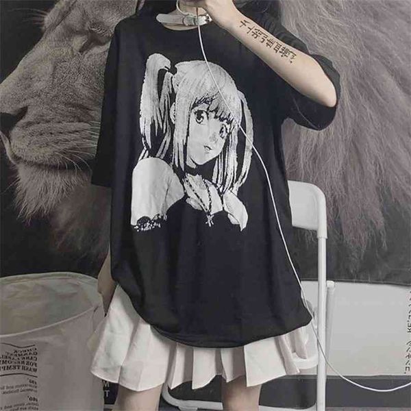 Аниме графические футболки женские лето японский стиль alt одежда эстетика e girl top mujer mingliusili черный goth tee рубашка 210720