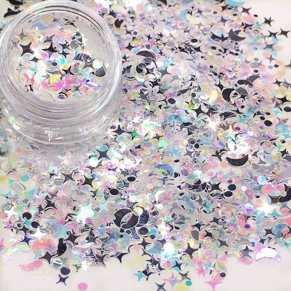 

nail art decorations 1 box moon silver ultrathin 3d holographic charms design laser star accessories clear manicure paillette, Silver;gold