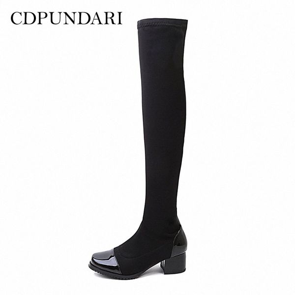 

cdpundari stretch fabric over the knee boots women thigh high boots winter shoes woman botas mujer bottine femme womens shoes hiking b q6i2#, Black
