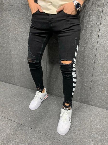 

men's jeans premium full black striped patched vintage, Blue