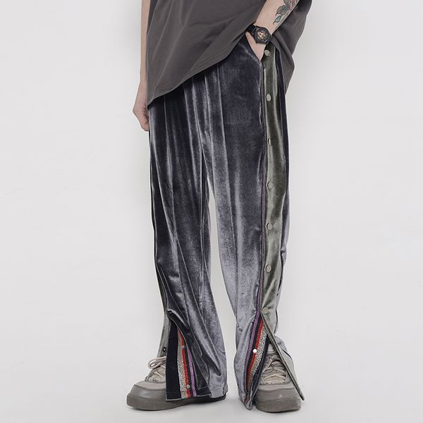 

2021 new colored block side button see casual men and women straight veet down lanes high street, baggy w1qa, Black