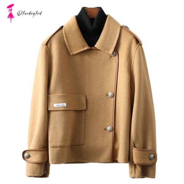

women's fur & faux 2021 spring double-sided woolen coat wool short clothes t228, Black