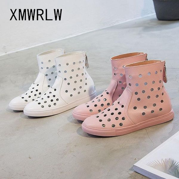 

boots xmwrlw genuine leather summer women breathable ankle for shoes rubber sole woman flat female boot, Black