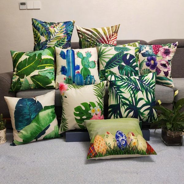 

pillow case floral tropical plant leaves pillowcase cushion cover home decor green plants throw sofa car kussensloop