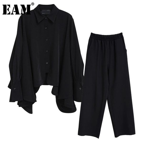 

eam] big size wide leg pants two piece suit new lapel long sleeve black loose fit women fashion tide spring summer 2021 1dd4521, White