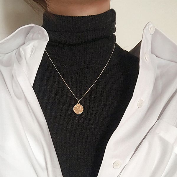 

ins punk hiphop cuban thick chain choker necklace sets for women vintage carved coin portrait pendant necklace jewelry j0312, Golden;silver
