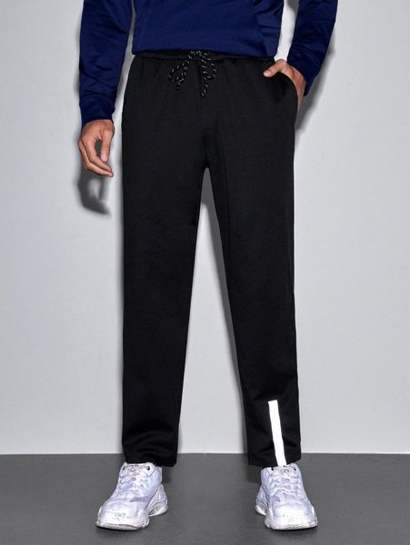 

men drawstring waist side sweatpants n81e#, Black