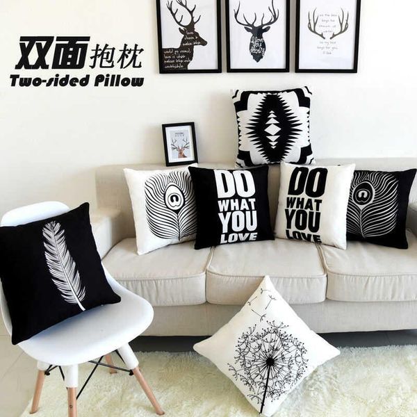 

cushion/decorative pillow simple geometric white and black home cushion cover decor cotton linen case