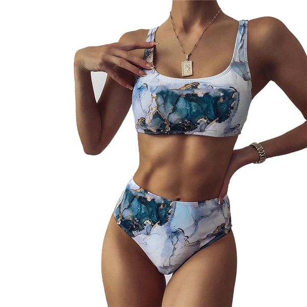 

womens sleeveless swimwear classic printing bare midriff bikini tank briefs two-pieces swimsuit tankini women biquini, Black