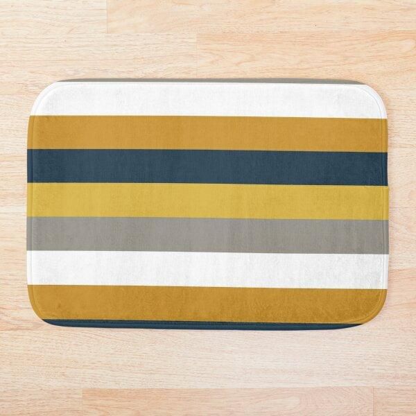 

bath mats light and dark mustard yellow, , white, navy blue stripes - minimalist color block pattern mat