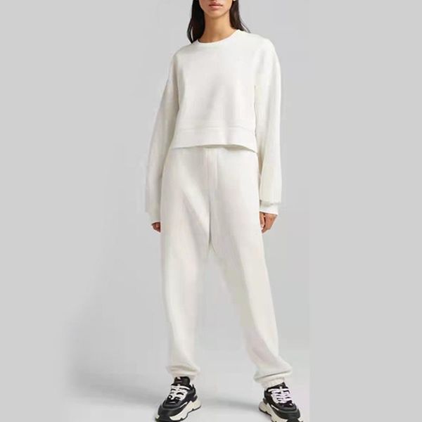

women's two piece pants casual women basic sweatshirt sets o neck long sleeve pullover shirt and loose pant suits autumn winter tracksu, White