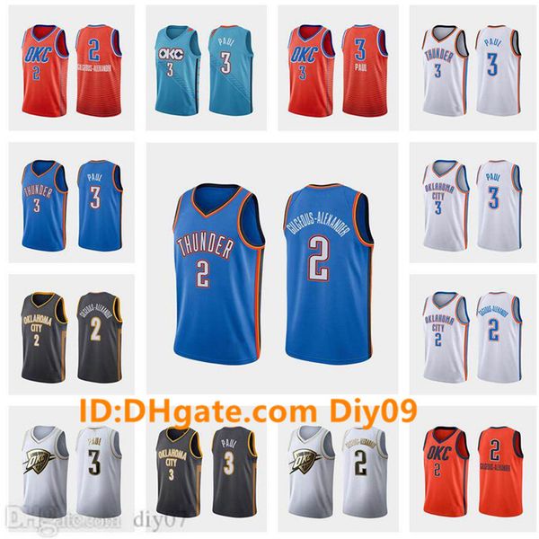 

3 chris paul 2 shai gilgeous-alexander oklahoma city thunder city basketball new icon jersey orange black white blue, Black;red