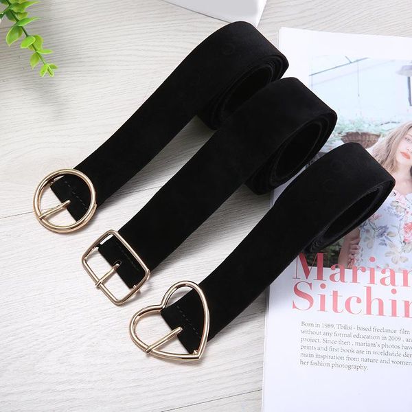 

belts cummerbunds short velvet women geometric heart belt round waist metal buckle porous for waistband 105cm, Black;brown